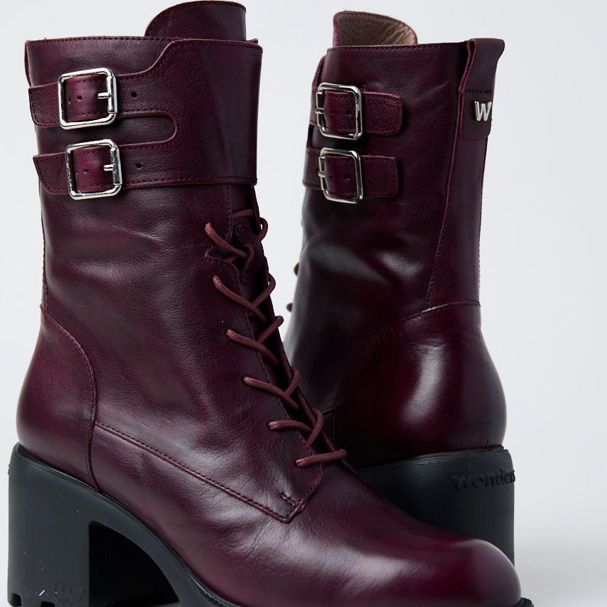 Wonders Wine Leather Biker Style Boots - Nozomi