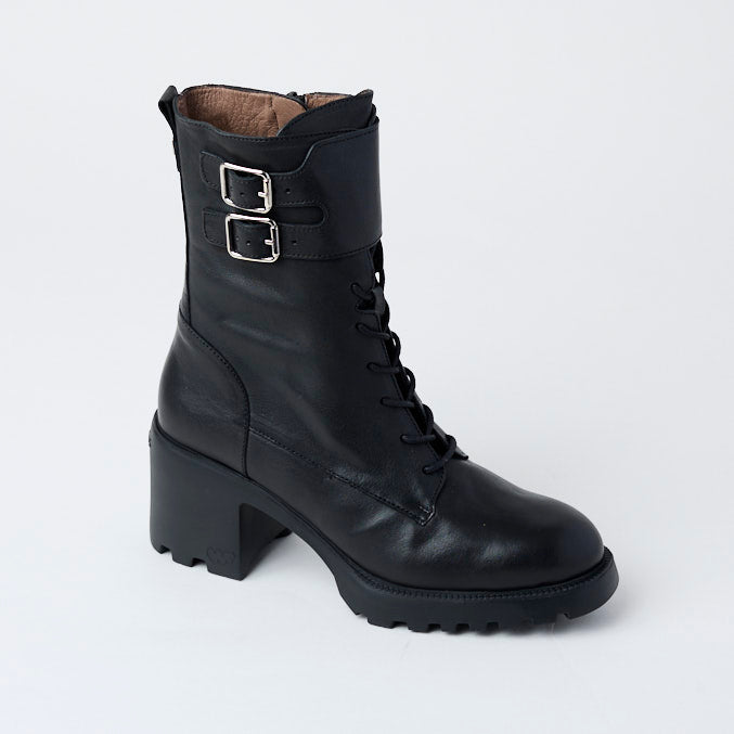 Wonders Black Leather Biker Style Boots - Nozomi