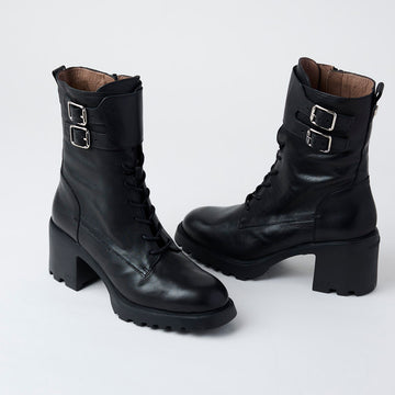 Wonders Black Leather Biker Style Boots - Nozomi