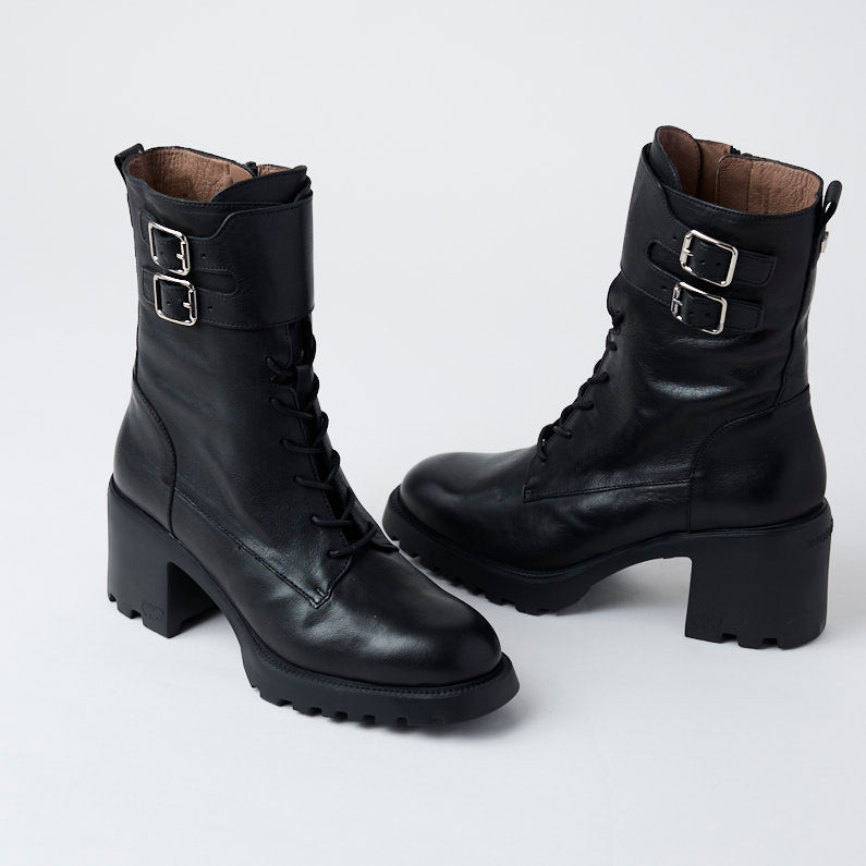 Wonders Black Leather Biker Style Boots - Nozomi