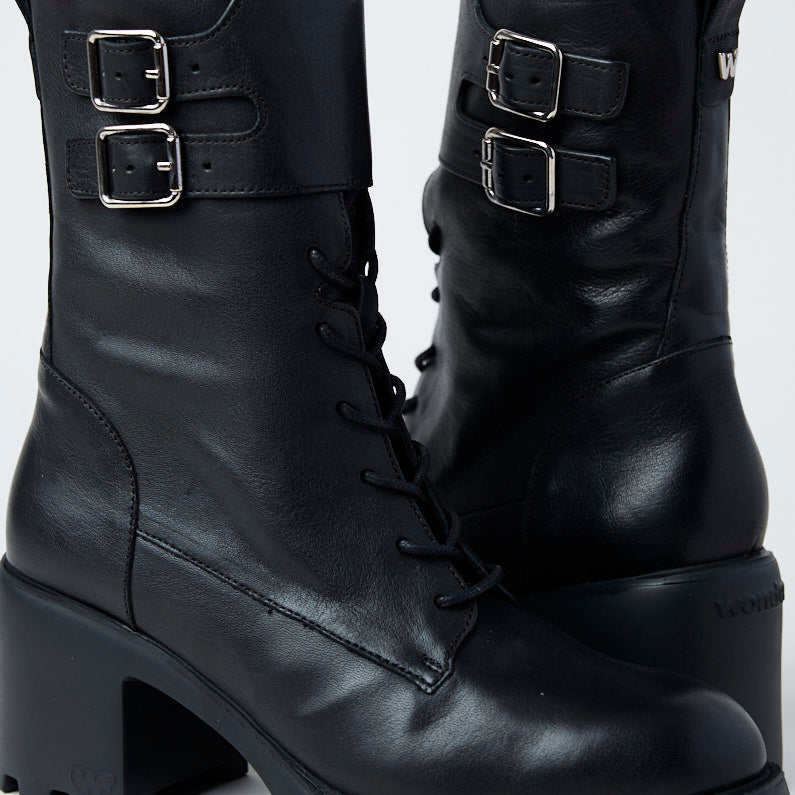 Wonders Black Leather Biker Style Boots - Nozomi