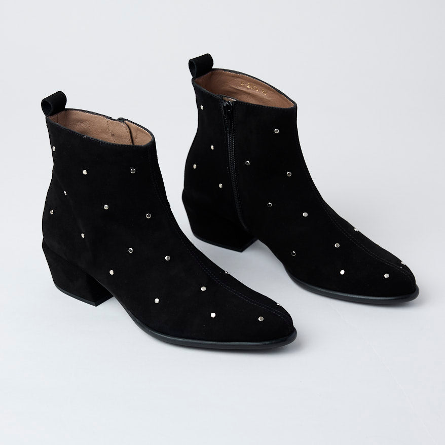 Wonders Black Suede Leather Ankle Boots - Nozomi
