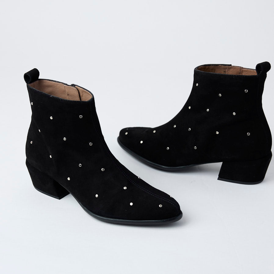 Wonders Black Suede Leather Ankle Boots - Nozomi
