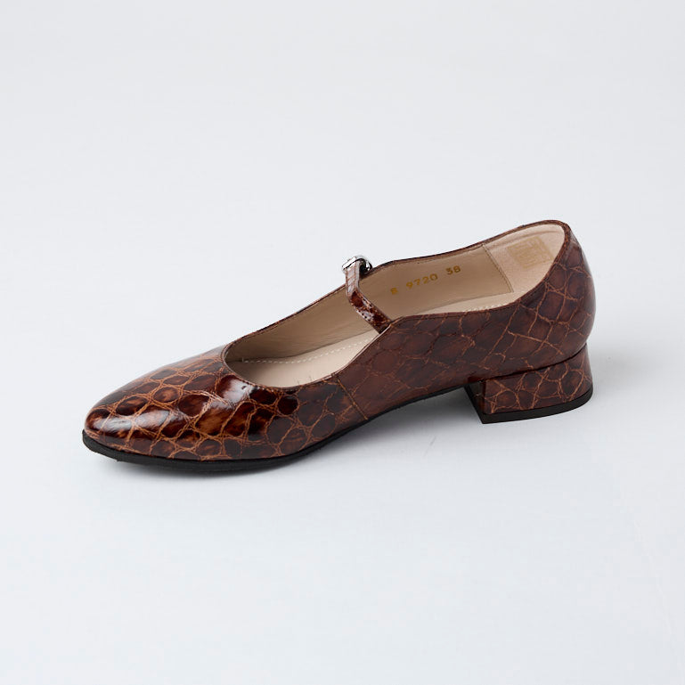 Wonders Brown Patent Croc Leather Mary Jane Shoes - Nozomi