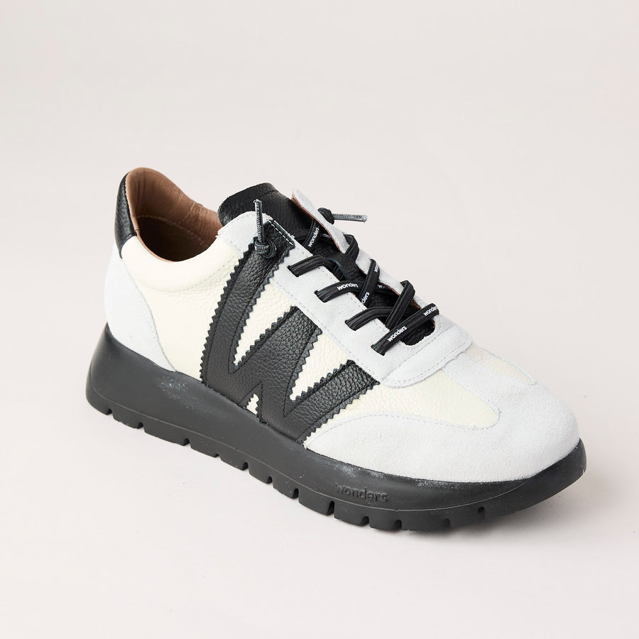 Wonders Cream and Black Suede Leather Trainers - Nozomi