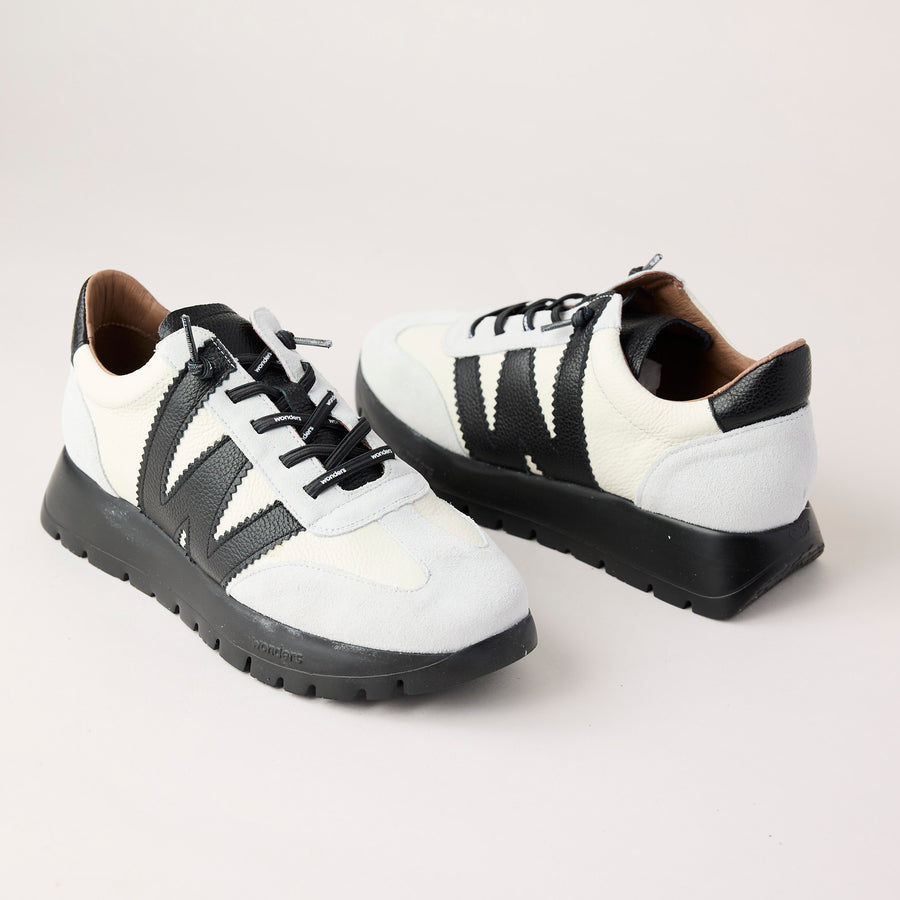 Wonders Cream and Black Suede Leather Trainers - Nozomi