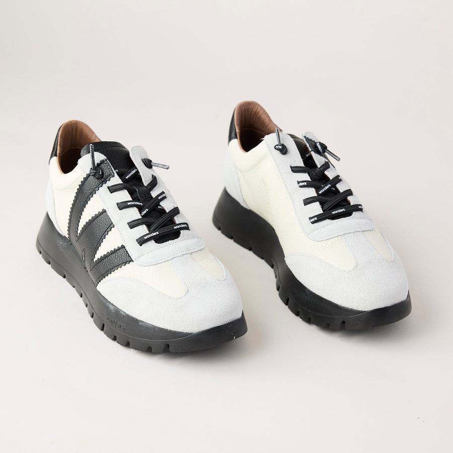 Wonders Cream and Black Suede Leather Trainers - Nozomi