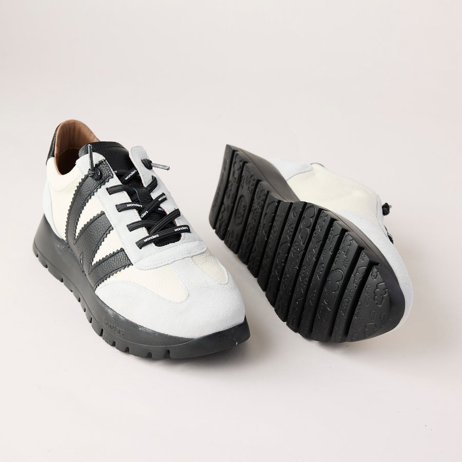 Wonders Cream and Black Suede Leather Trainers - Nozomi