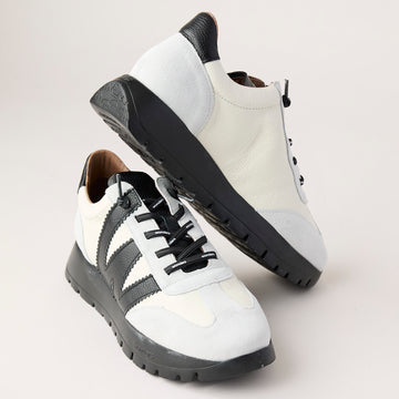 Wonders Cream and Black Suede Leather Trainers - Nozomi