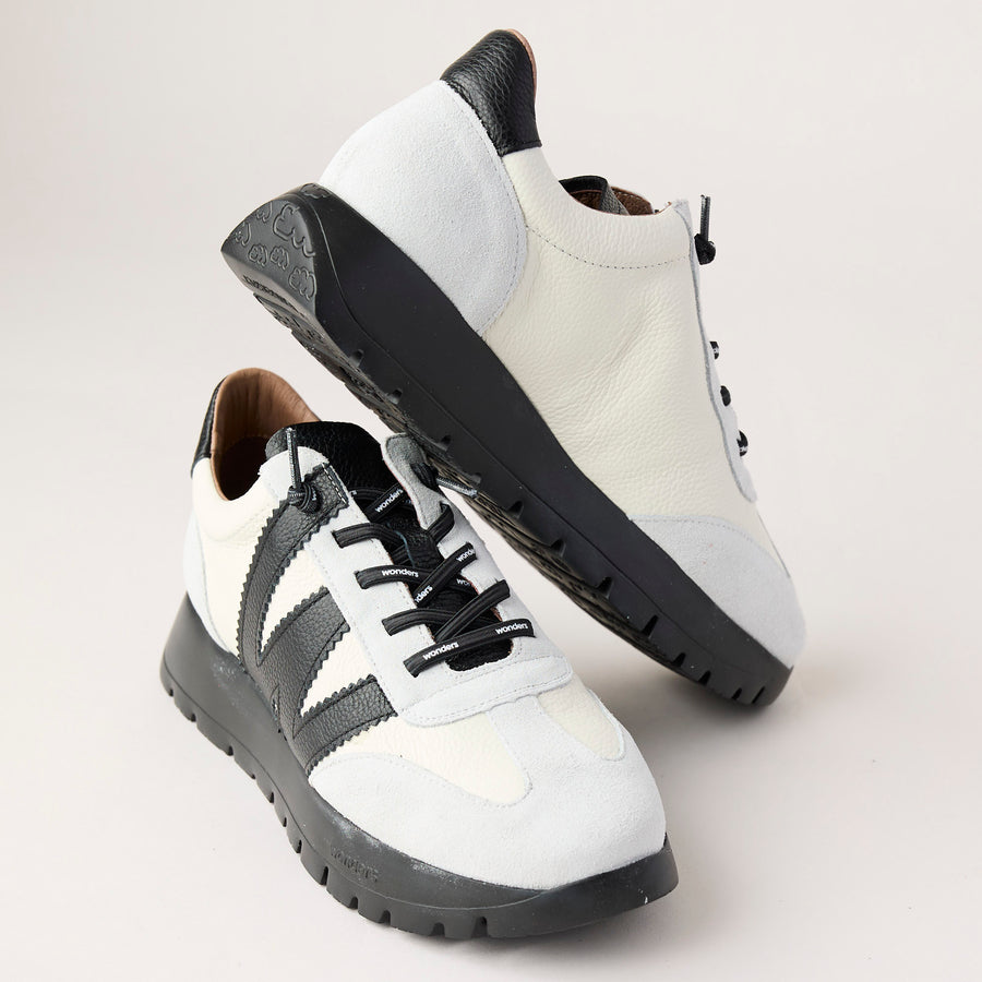 Wonders Cream and Black Suede Leather Trainers - Nozomi