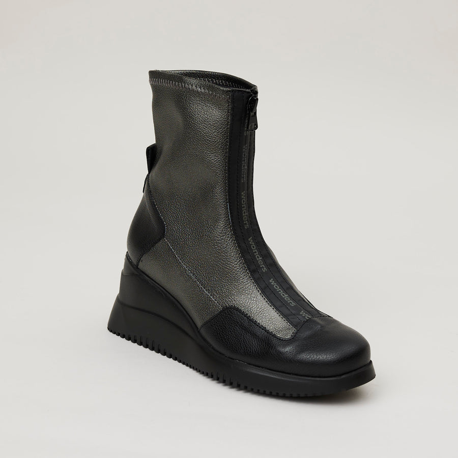 Wonders Black, Grey Stretch Leather Ankle Boots - Nozomi