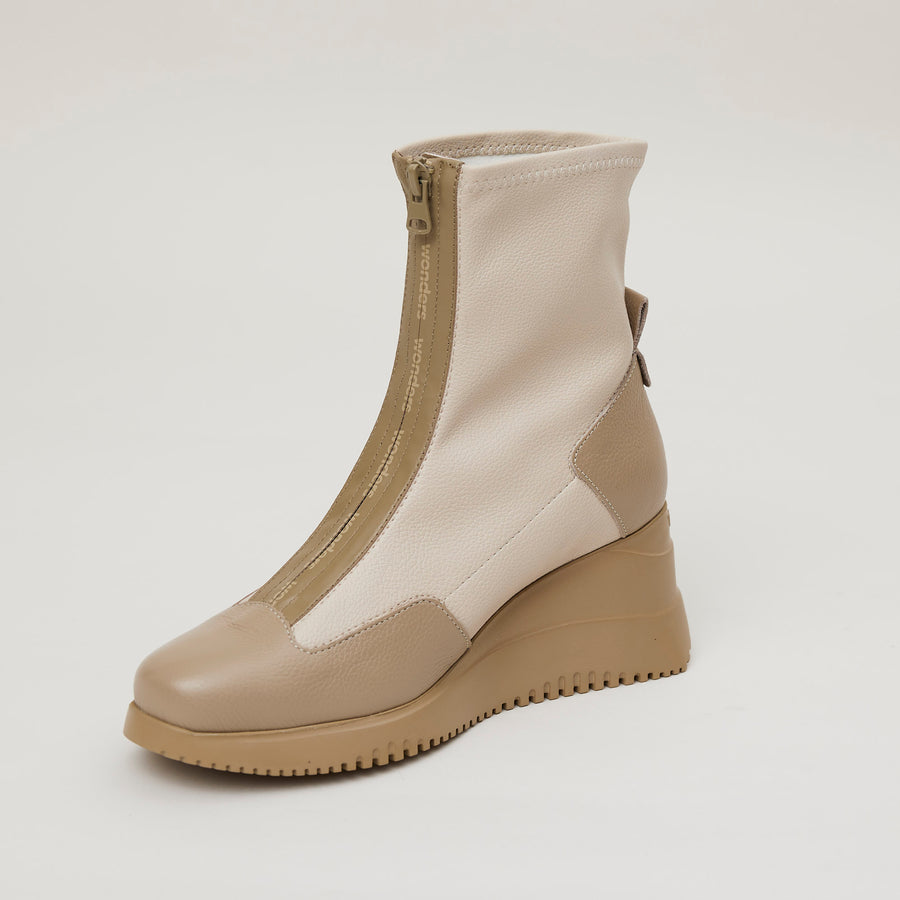 Wonders Cream Leather and Stretch Ankle Boots - Nozomi