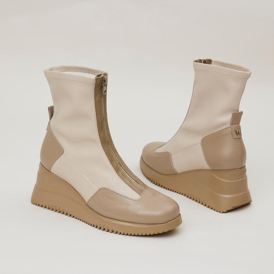 Wonders Cream Leather and Stretch Ankle Boots - Nozomi