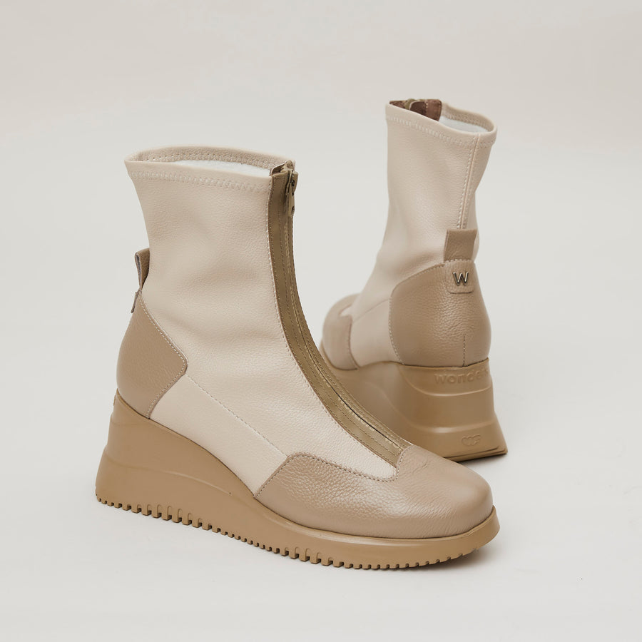 Wonders Cream Leather and Stretch Ankle Boots - Nozomi