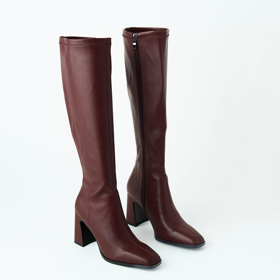 Pedro Anton Knee-High Stretch Burgundy Boots - Nozomi