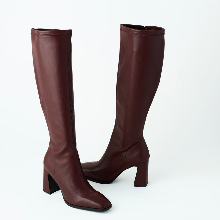 Pedro Anton Knee-High Stretch Burgundy Boots - Nozomi