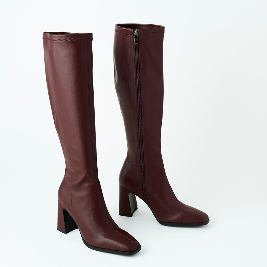 Pedro Anton Knee-High Stretch Burgundy Boots - Nozomi