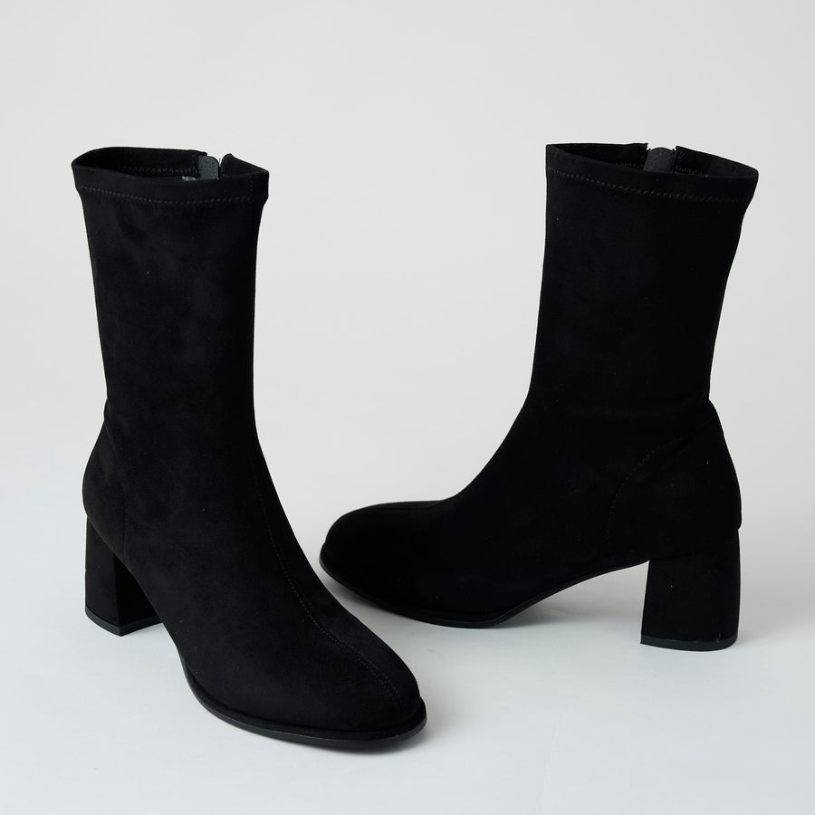 Pedro Anton Black Suedette Sock Boots