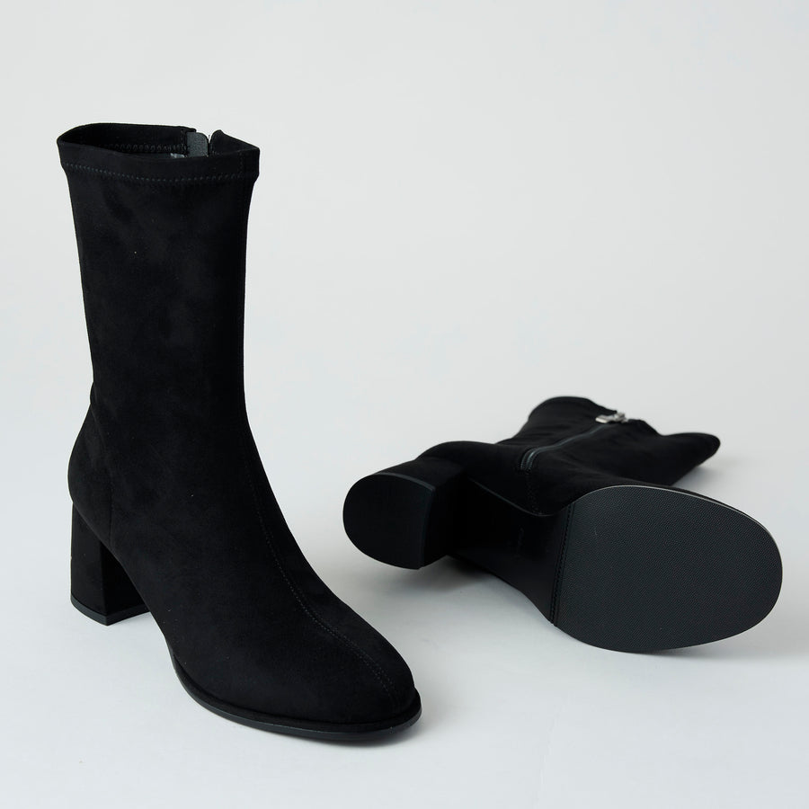 Pedro Anton Black Suedette Sock Boots