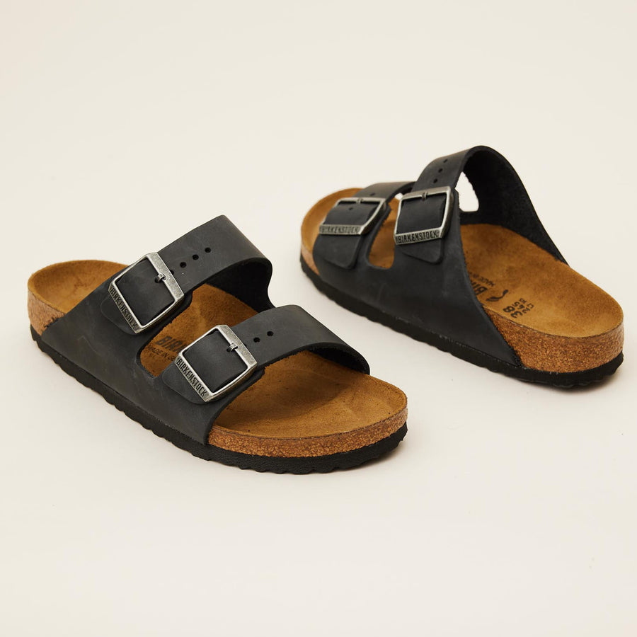 Birkenstock Black Arizona Oiled Leather Sandals - Nozomi