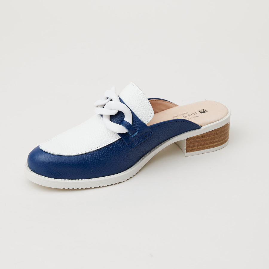 Jose Saenz Navy and White Leather Sliders - Nozomi