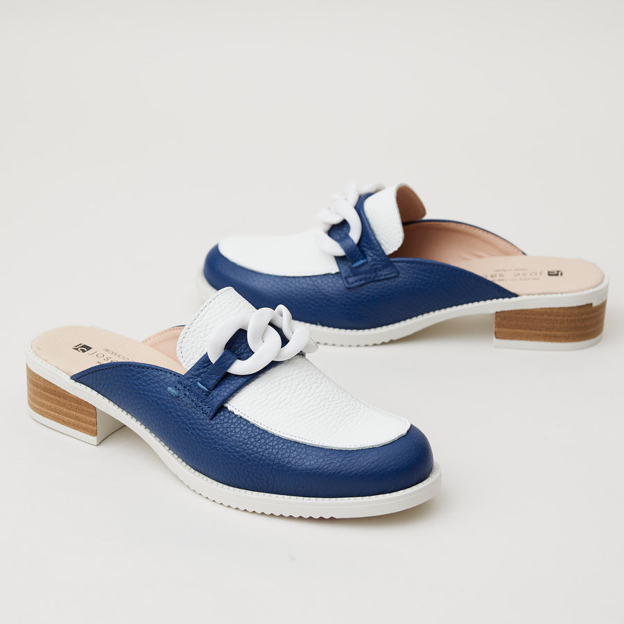 Jose Saenz Navy and White Leather Sliders - Nozomi