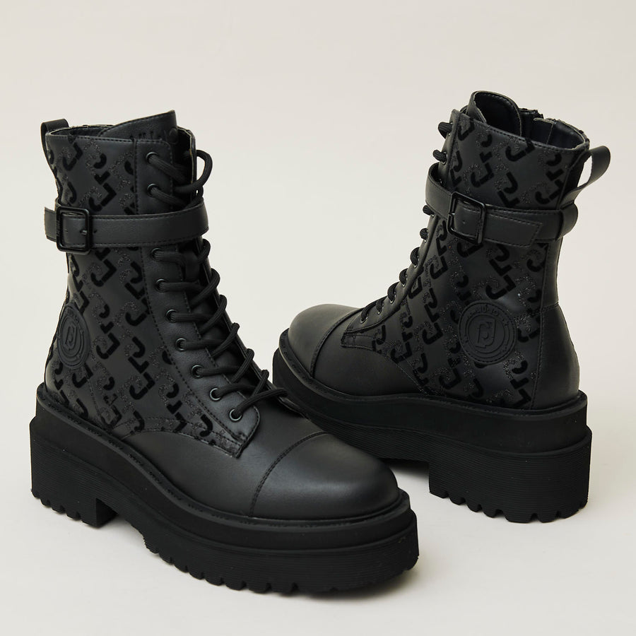 LiuJo Black Leather Combat Boots - Nozomi