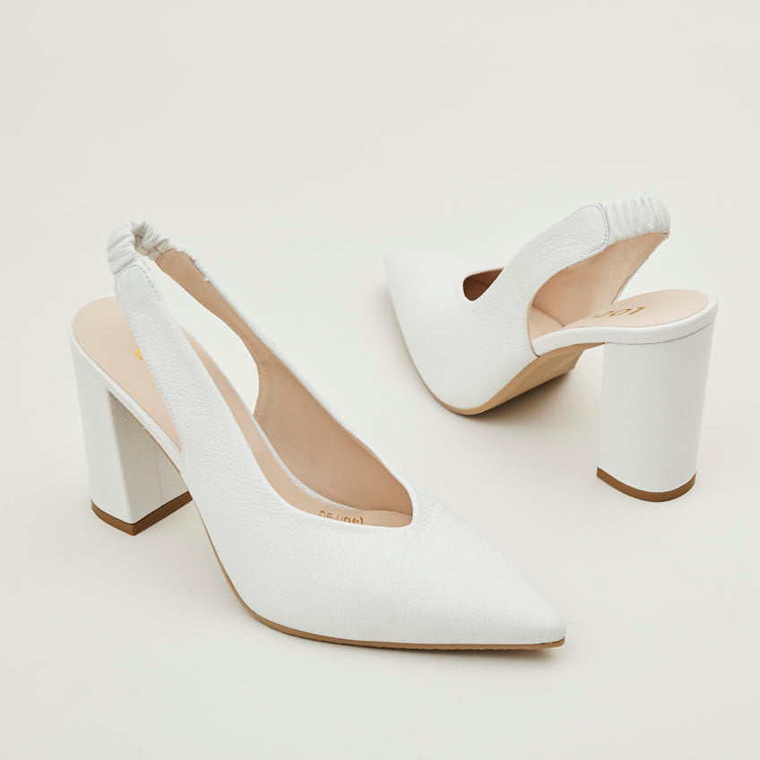 Lodi White Leather Sling Back Shoes - Nozomi