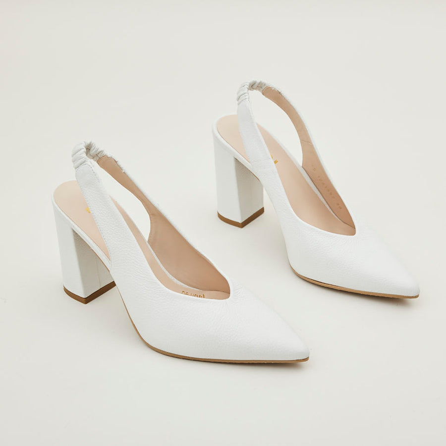 Lodi White Leather Sling Back Shoes - Nozomi