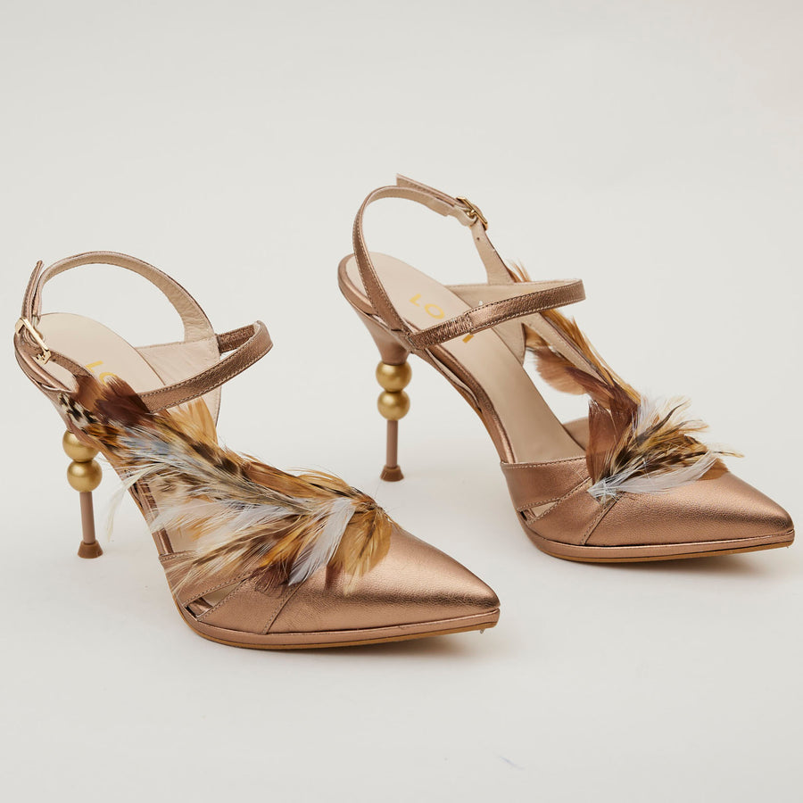 Lodi Taupe Metallic Sling Back High Heel Shoes - Nozomi