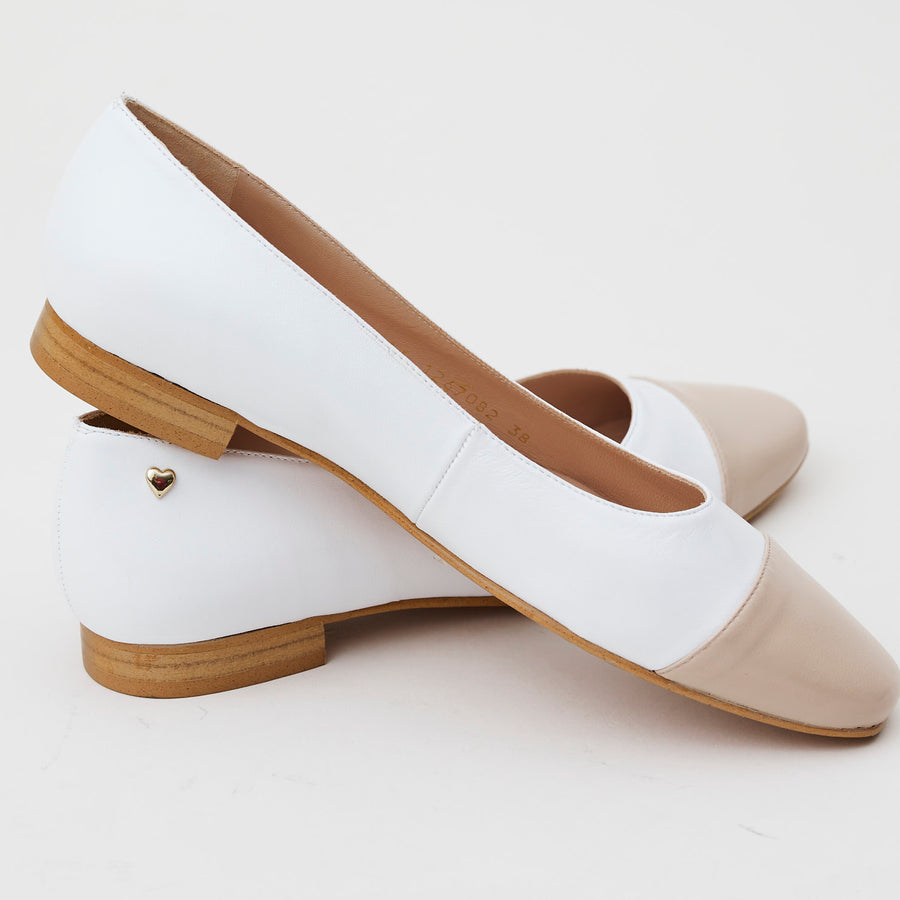 Lodi White Leather Flat Pumps - Nozomi