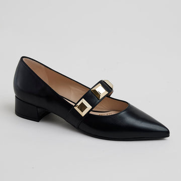 Lodi Black Leather Ballerina Shoes - Nozomi