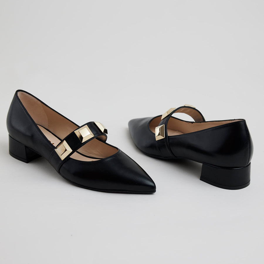 Lodi Black Leather Ballerina Shoes - Nozomi