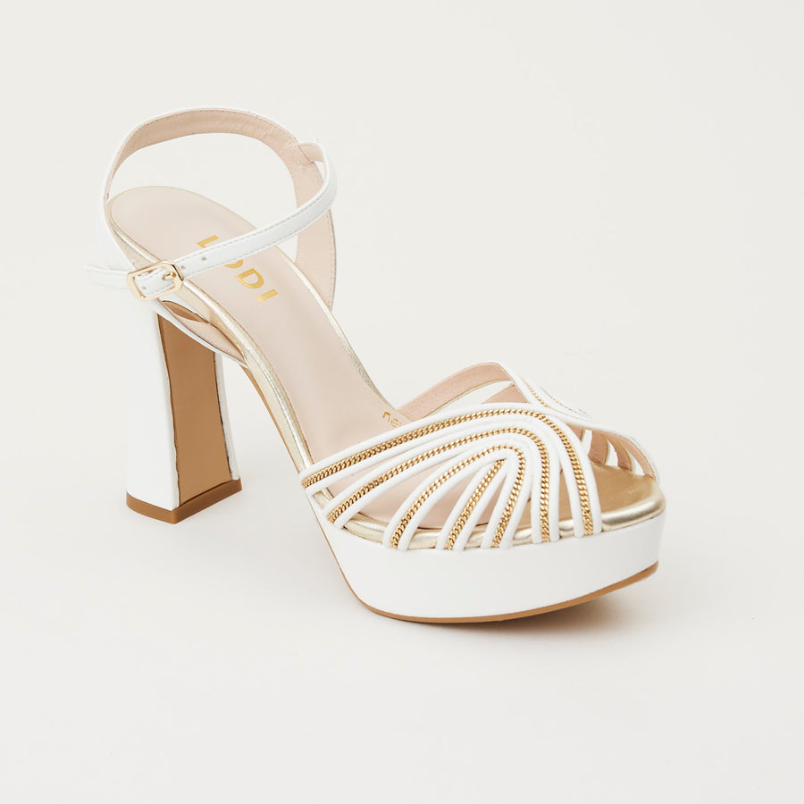 Lodi High Platform White Leather Sandals, - Nozomi