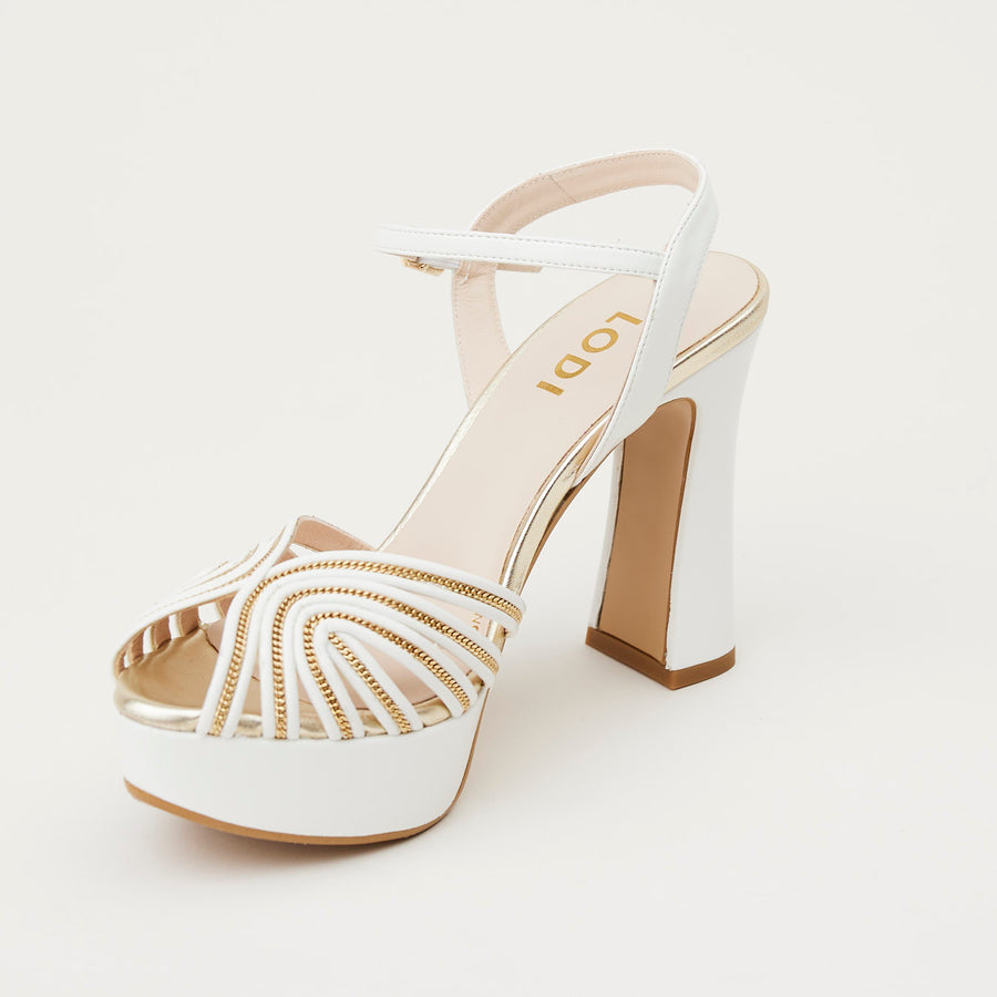 Lodi High Platform White Leather Sandals, - Nozomi