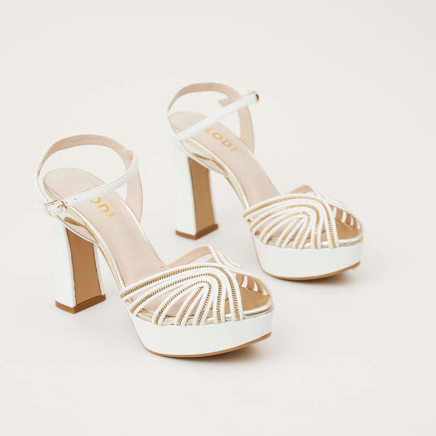 Lodi High Platform White Leather Sandals, - Nozomi