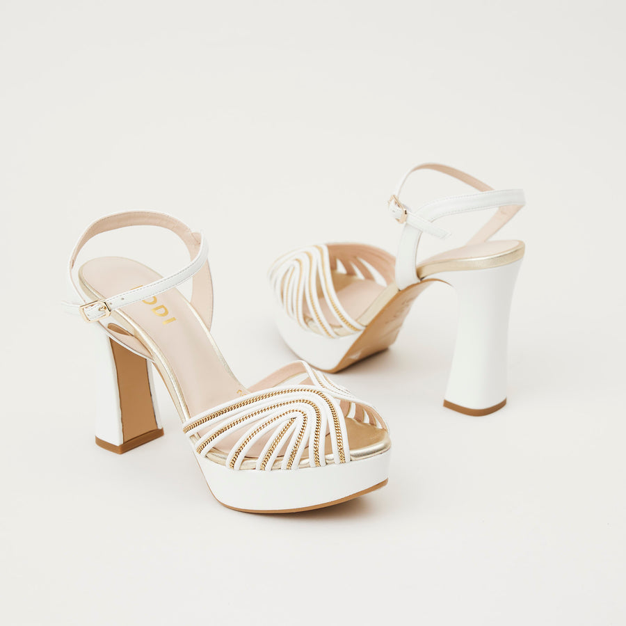 Lodi High Platform White Leather Sandals, - Nozomi