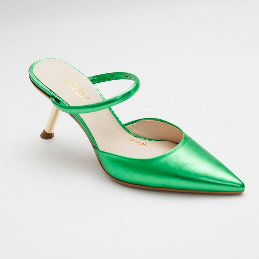 Lodi Emerald Green Metallic Leather Mules - Nozomi