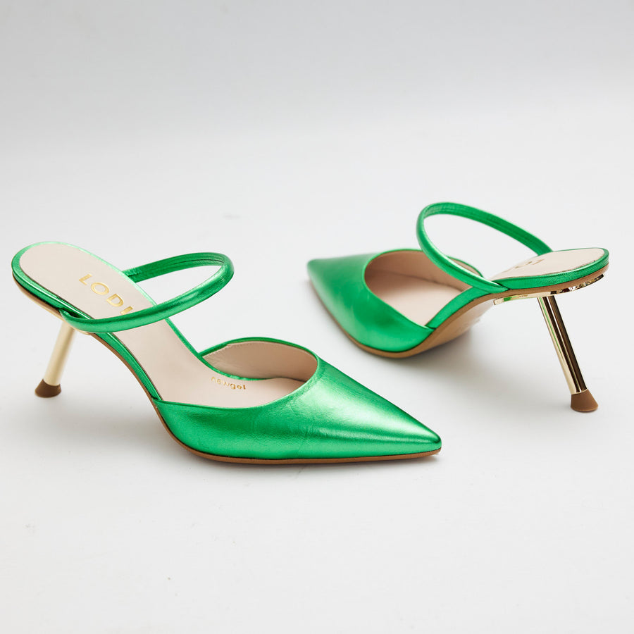 Lodi Emerald Green Metallic Leather Mules - Nozomi