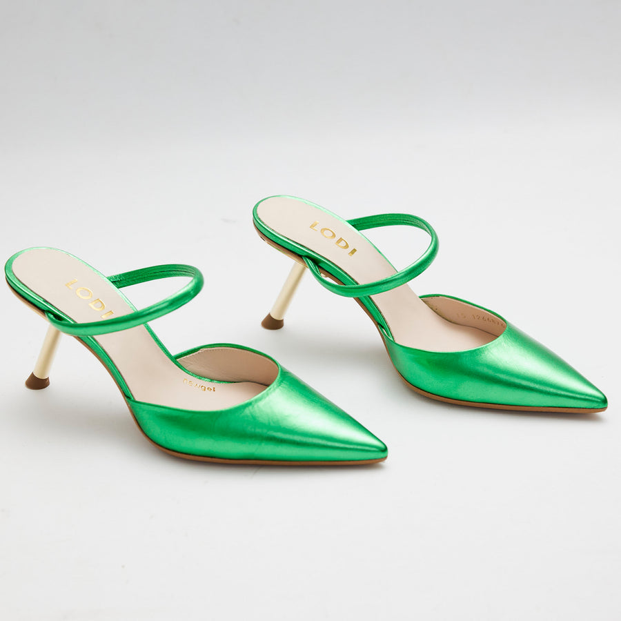 Lodi Emerald Green Metallic Leather Mules - Nozomi