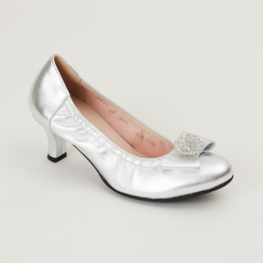 Le Babe Silver Metallic Leather Kitten Heel Shoes - Nozomi