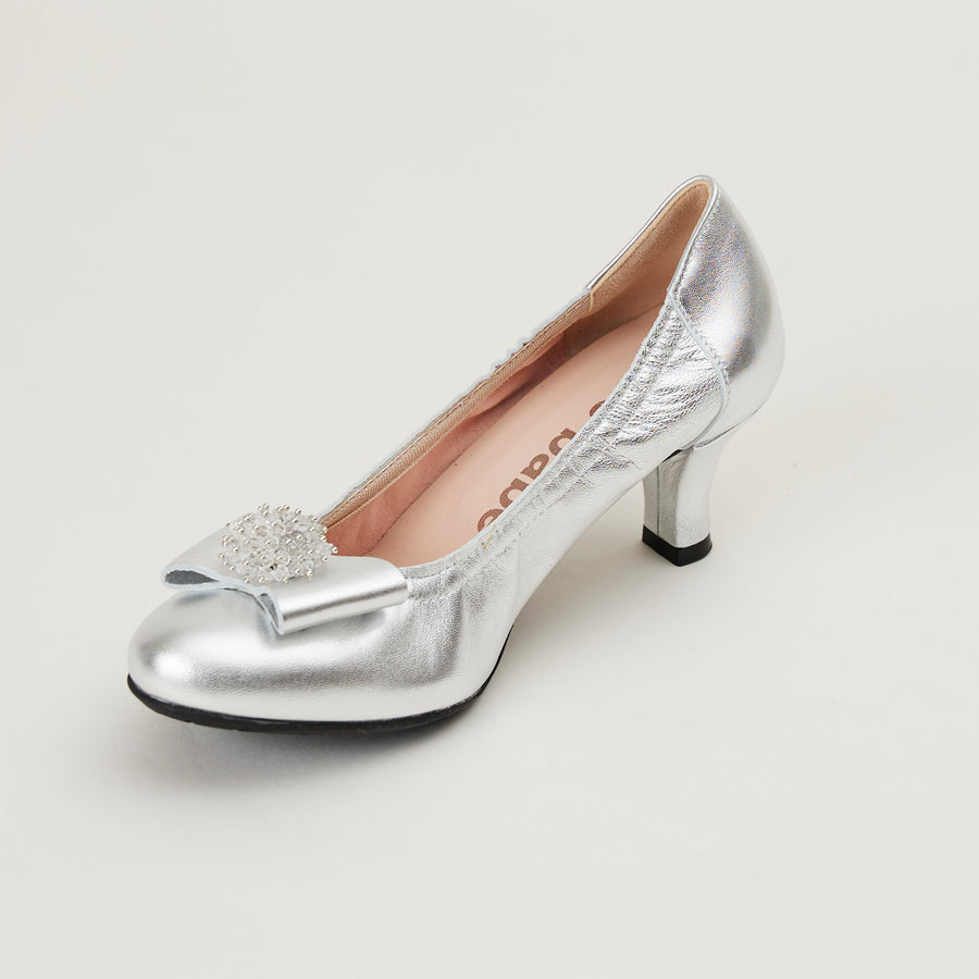 Le Babe Silver Metallic Leather Kitten Heel Shoes - Nozomi