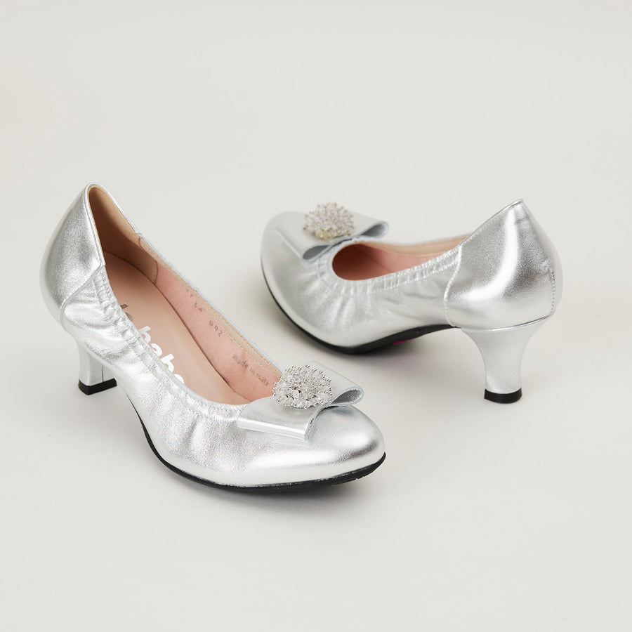 Le Babe Silver Metallic Leather Kitten Heel Shoes - Nozomi