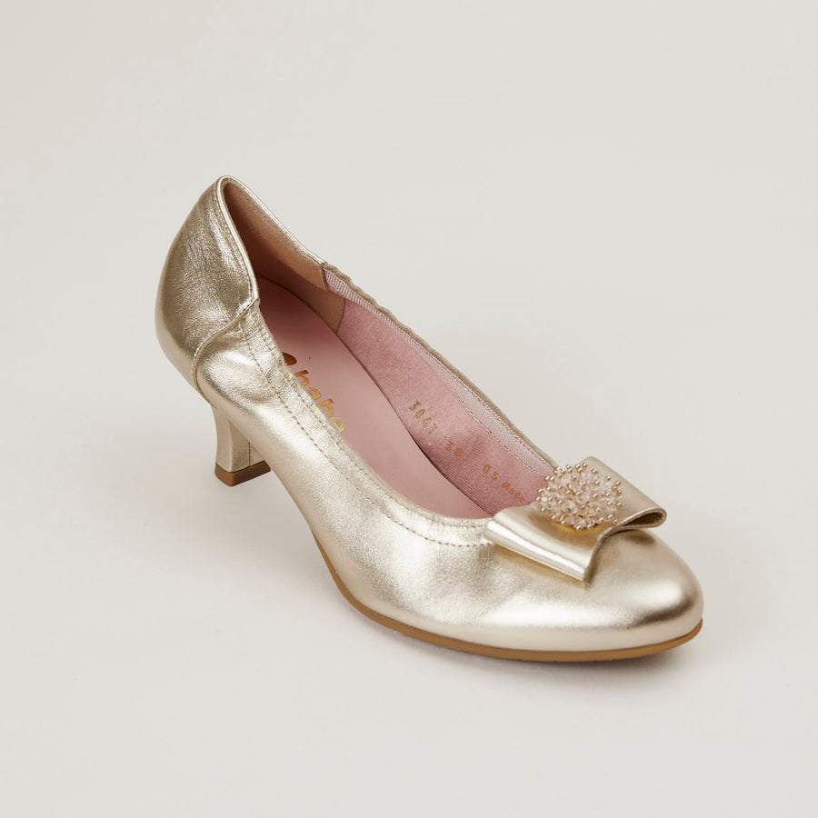 Le Babe Gold Metallic Leather Kitten Heel Shoes - Nozomi