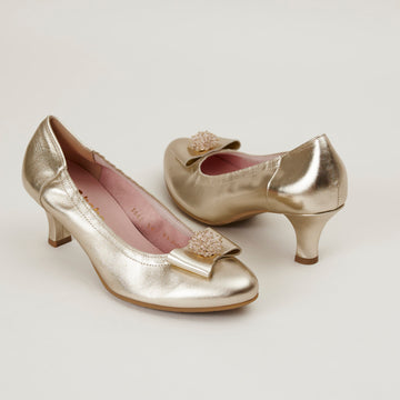 Le Babe Gold Metallic Leather Kitten Heel Shoes - Nozomi