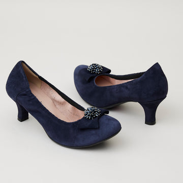 Le Babe Navy Suede Kitten Heel Shoes - Nozomi