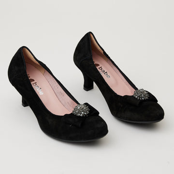 Le Babe Black Suede Kitten Heel Pumps - Nozomi