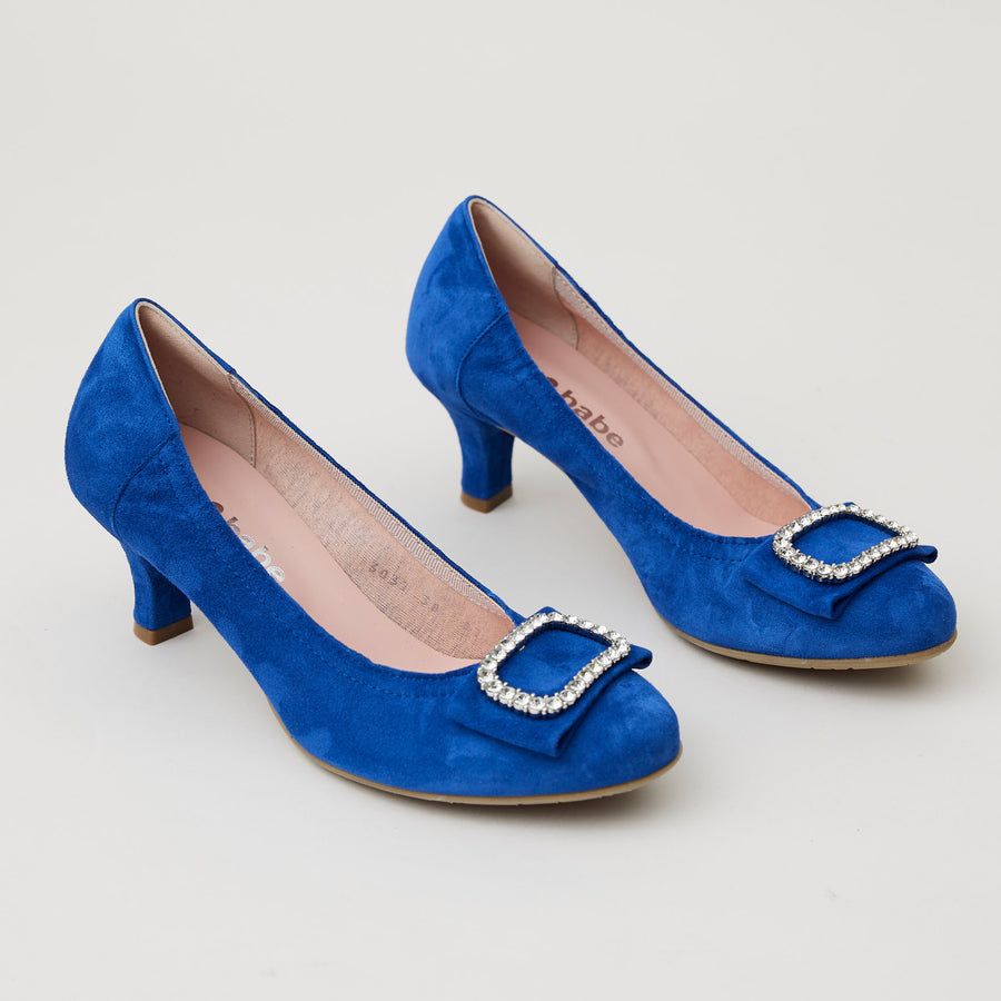 Le Babe Royal Blue Suede Kitten Heel Shoes - Nozomi