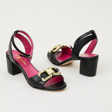 Le Babe Black Leather Cuban Sandals - Nozomi