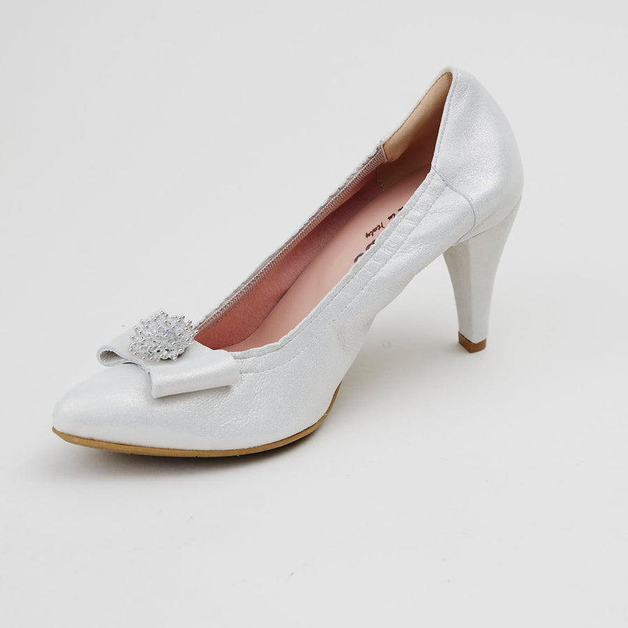 Le Babe White Silver Luce Leather Court Shoes - Nozomi